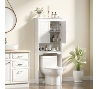 HOMCOM Mobile sopra WC avec 3 Étagères Fermées et Étagère Ouverte, en Bois, 65x22x161 cm, Blanc