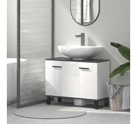 HOMCOM Mobile Sottolavabo Salle de Bain avec Armoire 2 Portes et Étagère réglable, 80x34x60 cm, Blanc Brillant