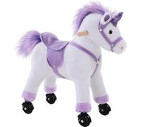 HOMCOM Monture licorne à roulettes cheval de jeu hennissement peluche 60 cm de haut pour enfants à partir de 3 ans, charge max. 40 kg, lilas