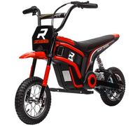 HOMCOM Moto Cross électrique Enfant 350 W, Batterie 12V, Moto électrique Enfants, Vitesse 8-16 km/h, pneus gonflables 12'', Amortisseur arrière, klaxon & Musique, adapté aux Enfants 8-12 Ans, Rouge