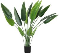 HOMCOM Oiseau de paradis artificiel grand 110 cm Plante artificielle, Plastique Plante artificielle Oiseau de paradis comme un vrai, Arbre artificiel en pot avec herbe artificielle