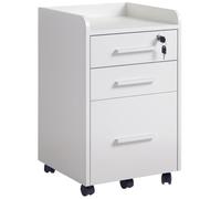 HOMCOM Caisson de bureau rangement bureau sur roulettes 3 tiroirs 1 verrouillable 1 trieur dossiers en bois blanc