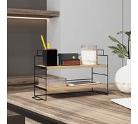 HOMCOM Organisateur de bureau, étagère de rangement à 2 niveaux, 42l x 16,5P x 24,5H cm, étagère en bois structure métal noir
