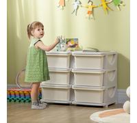 HOMCOM Organisateur de jouets pour enfants à 3 niveaux avec 6 tiroirs, boîtes de rangement en plastique, 75x37x56,5cm, crème