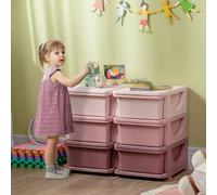 HOMCOM Organisateur de jouets pour enfants à 3 niveaux avec 6 tiroirs, boîtes de rangement en plastique, 75x37x56,5cm, rose
