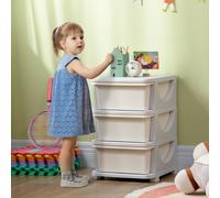 HOMCOM Organisateur de jouets pour enfants avec tiroirs à 3 niveaux, boîtes de rangement en plastique, 37 x 37 x 56,5 cm, crème