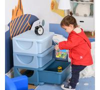 HOMCOM Organisateur de jouets pour enfants avec tiroirs à 3 niveaux, boîtes de rangement en plastique, 37 x 37 x 56,5 cm, bleu