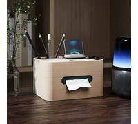 HOMCOM Organiseur de bureau rangement bureau multifonction avec 2 compartiments boîte à mouchoirs en bois naturel