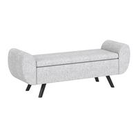 HOMCOM Ottoman de Rangement avec accoudoir, Banc de Rangement en Lin tapissé, siège de fenêtre avec Pieds en Bois de Caoutchouc, Pouf pour Chambre à Coucher, Salon, Couloir, Gris Clair