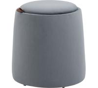 HOMCOM Ottomane 2 en 1 Pouf rond Pouf rembourré Repose-pieds avec rangement, couvercle amovible aspect velours Table d'appoint pour salon chambre Gris Ø44 cm x 47,5 cm