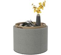 HOMCOM Ottomane Pouf Rond Pouf rembourré avec Espace de Rangement, Couvercle Rabattable, en Aspect Lin pour Le Salon, la Chambre à Coucher, Gris, Ø56 x 42 cm