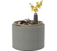 HOMCOM Ottomane Pouf rond Pouf rembourré avec espace de rangement, couvercle rabattable, en aspect lin pour le salon, la chambre à coucher, gris, Ø56 x 42 cm
