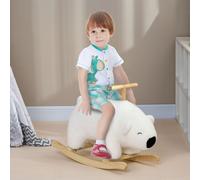 HOMCOM Ours à Bascule pour Enfant Jouet à Bascule Cheval à Bascule avec Sons et poignée pour 3-6 Ans Socle en Bois Massif Peluche Courte Blanc