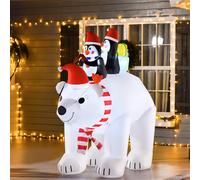 HOMCOM Ours polaire gonflable de No?l décoration gonflable de No?l 2,1 m lumières LED tissu imperméable avec ours polaire deux pingouins