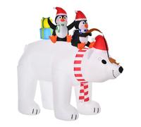 HOMCOM Ours Polaire Gonflable de Noël avec Lumières LED 206cm Décoration Gonflable de Noël Imperméable avec 2 Pingouins