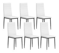 HOMCOM Pack de 6 chaises de Salle à Manger Modernes, chaises de Cuisine rembourrées en Lin avec Dossier Haut et Pieds en métal, pour Le Salon, Blanc