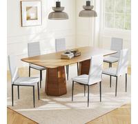 HOMCOM Pack de 6 chaises de salle à manger modernes tapissées en lin synthétique avec dossier haut et pieds en métal 41x50x97 cm blanc