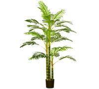 HOMCOM Palmier areca artificiel arbre artificiel hauteur 190 cm avec 30 grandes feuilles en plastique pot inclus vert