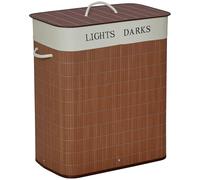 HOMCOM Panier à linge 100L avec 2 bacs bambou pliable couvercle poignée avec Sac amovible et lavable marron