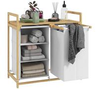 HOMCOM Panier à linge 4 compartiments Collecteur de linge avec 2 sacs à linge extensibles & amovibles en tissu non tissé, plateau 83L Coffre à linge avec poignée Trieur de linge 70 x 36 x 70 cm Bambou