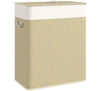 HomCom Panier à linge double 100 L en bambou, couvercle, poignées corde, doublure amovible crème