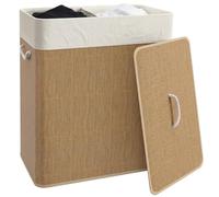 HOMCOM Panier à Linge avec 2 Compartiments 100 L, Couvercle, Bambou, Marron