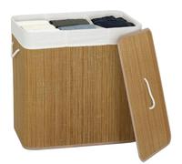 HOMCOM Panier à Linge avec 3 Compartiments 144 L, Couvercle, Bambou, Marron | Corbeille à Linge Sale, Poignées en Corde, Doublure Amovible, Salle de Bain, Chambre à Coucher, Buanderie