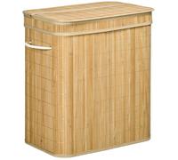 HOMCOM Panier à linge en bambou avec couvercle et poignées capacité 90 litres avec 2 sections et un sac amovible en tissu - 54,2 x 35,2 x 59,5 cm