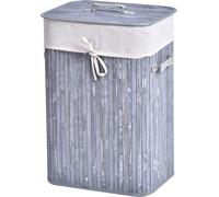 HOMCOM Panier à linge, boîte à linge, collecteur de linge avec couvercle, sac en toile, sac à linge lavable, avec poignées, bambou , pliable, 72L, gris, 40 x 30 x 60cm
