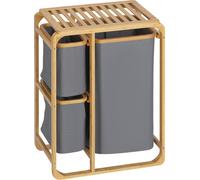 HOMCOM Panier à linge Coffre à linge avec plate-forme Collecteur de linge avec 3 sacs à linge amovibles Trieur de linge pour chambre à coucher Salle de bain Bambou Gris+Naturel