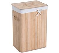HOMCOM Panier à linge corbeille à linge bac à linge bambou pliable couvercle sac amovible 3 poignées PU 40L x 30l x 60H cm beige