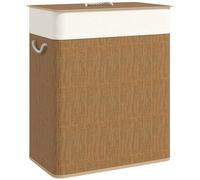 HOMCOM Panier à linge double 100 L, corbeille à linge sale en bambou avec couvercle, poignées en corde, doublure amovible pour salle de bain, chambre à coucher, buanderie, marron