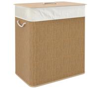 HOMCOM Panier à linge double avec couvercle, panier à linge en bambou 100 L avec poignées en corde