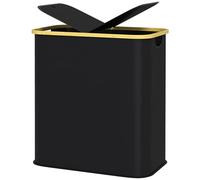 HOMCOM Panier à linge double pliable 80 L corbeille à linge sale avec couvercle, poignées rainurées, bac à linge pour salle de bain, chambre à coucher, buanderie, noir