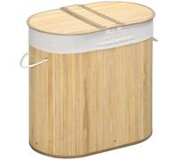 HomCom Panier à linge 100 L – 2 compartiments, couvercle, sac amovible, 2 poignées – bambou naturel