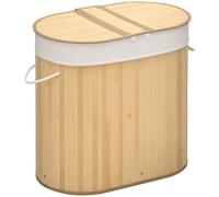 HOMCOM Panier à linge en bambou 100L avec 2 sections couvercle et sac amovible 62,5 x 37 x 60,5 cm - naturel