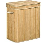 HOMCOM Panier à linge en bambou avec couvercle et poignées capacité 90 litres avec 2 sections et un sac amovible en tissu - 54,2 x 35,2 x 59,5 cm