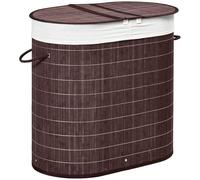 HOMCOM Panier à linge en bambou Capacité 100L Panier à linge avec couvercle rabattable et sac à 2 compartiments amovible 62,5 x 37 x 60,5 cm Marron