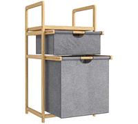 HOMCOM Panier à linge en bambou corbeille à linge sale avec 2 sacs en tissu coulissants et étagère à lattes, bac à linge pour salle de bain, chambre à coucher, buanderie, naturel