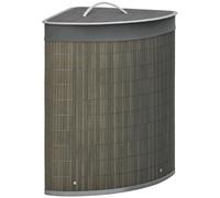 HOMCOM Panier à linge en bambou d'angle 55 L - couvercle et sac amovible - 38x38x57 cm - gris