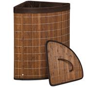 HOMCOM Panier à linge en bambou d'angle 55L avec couvercle et sac amovible 38 x 38 x 57 cm marron