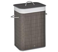 HOMCOM Panier à linge en bambou étroit avec couvercle 83L Collecteur de linge avec poignées, sac à linge amovible, Laundry Baskets Trieur de linge pour buanderie salle de bain chambre Gris