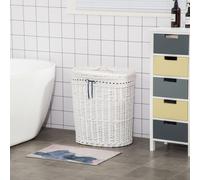 HOMCOM Panier à Linge en Osier avec Couvercle et Sac Intérieur en Tissu Lavable, Blanc