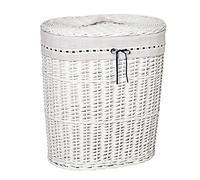 HOMCOM Panier à linge en osier avec couvercle, sac intérieur en tissu lavable, peut contenir 15 kg de linge sale, blanc