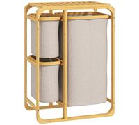 HOMCOM Panier à linge gain de place 50x32x69.7cm Bambou et Crème