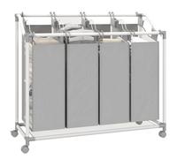 HOMCOM Panier à Linge Mobile 4 Compartiments 4 x 40L Gris | Corbeille à Roulettes, 4 Sacs Amovibles, Chariot Linge Sale, Buanderie, Chambre, Salle de Bain