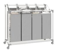 HOMCOM Panier à linge mobile, chariot linge sale, corbeille à roulettes avec 4 sacs amovibles, 4 x 40L, pour buanderie, chambre, salle de bain, gris