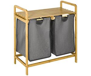 HOMCOM Panier à linge panier de rangement corbeille à linge bac linge sale en bambou 2 paniers amovibles et coulissants en non-tissé - 63,5 x 33 x 73 cm gris foncé