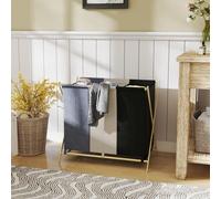 HOMCOM Panier à Linge Pliable avec 3 Compartiments Capacité 129L avec Structure en Bambou et Sacs Amovibles Multicolore