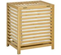 HOMCOM Panier à linge sale en bambou avec sac en polyester et coton amovible et couvercle - dim. 50L x 36l x 60H bois naturel